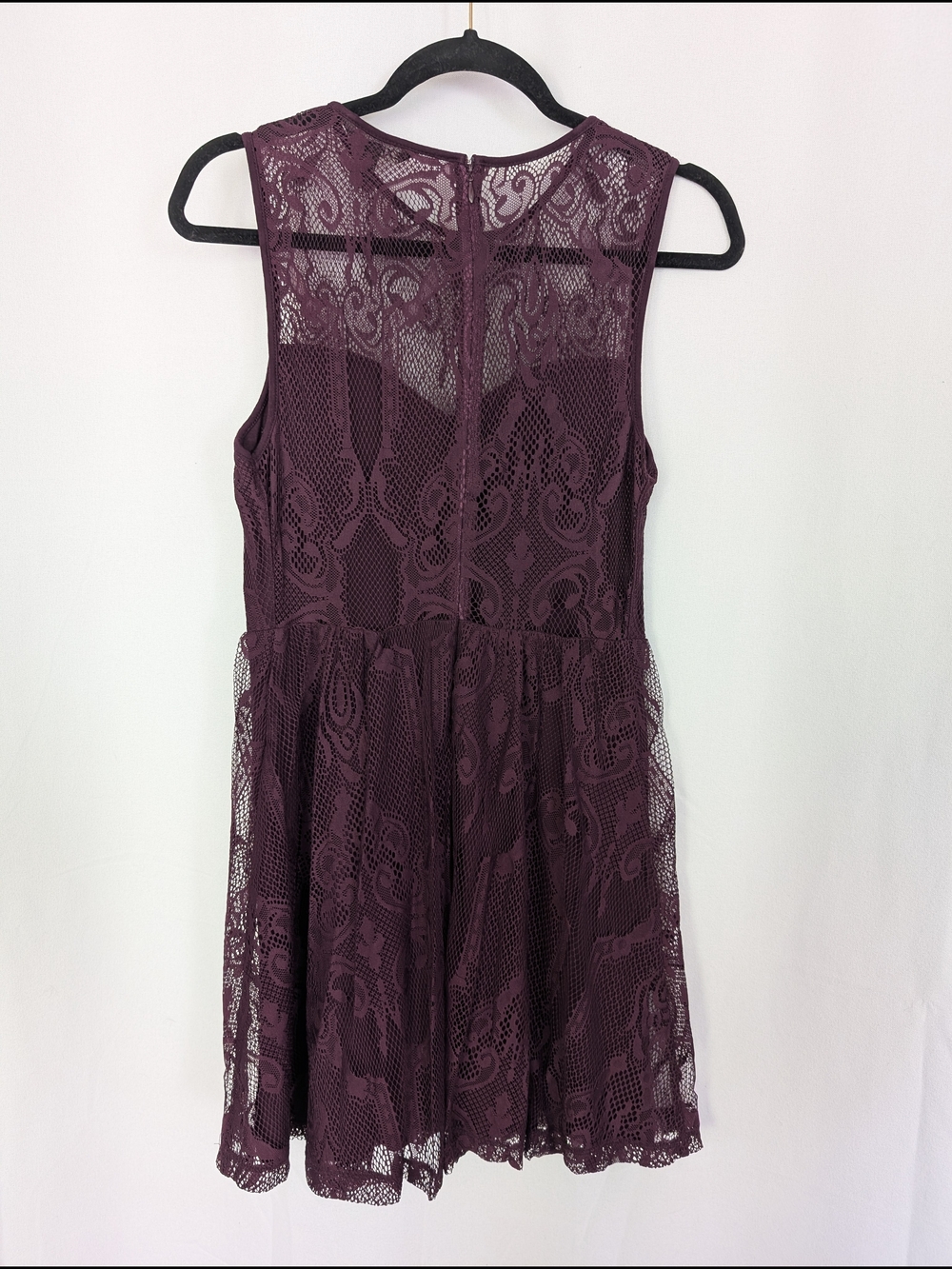 Express Plum Lace Overlay Sleeveless Fit and Flare Dress - Picture 2 of 5